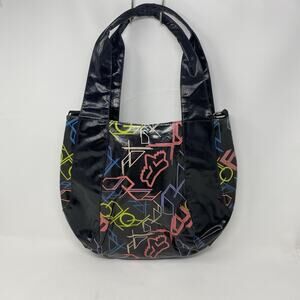 Fox Racing Womens Handbag Purse Black All Over Logo Shoulder Bag Fabric Lining
